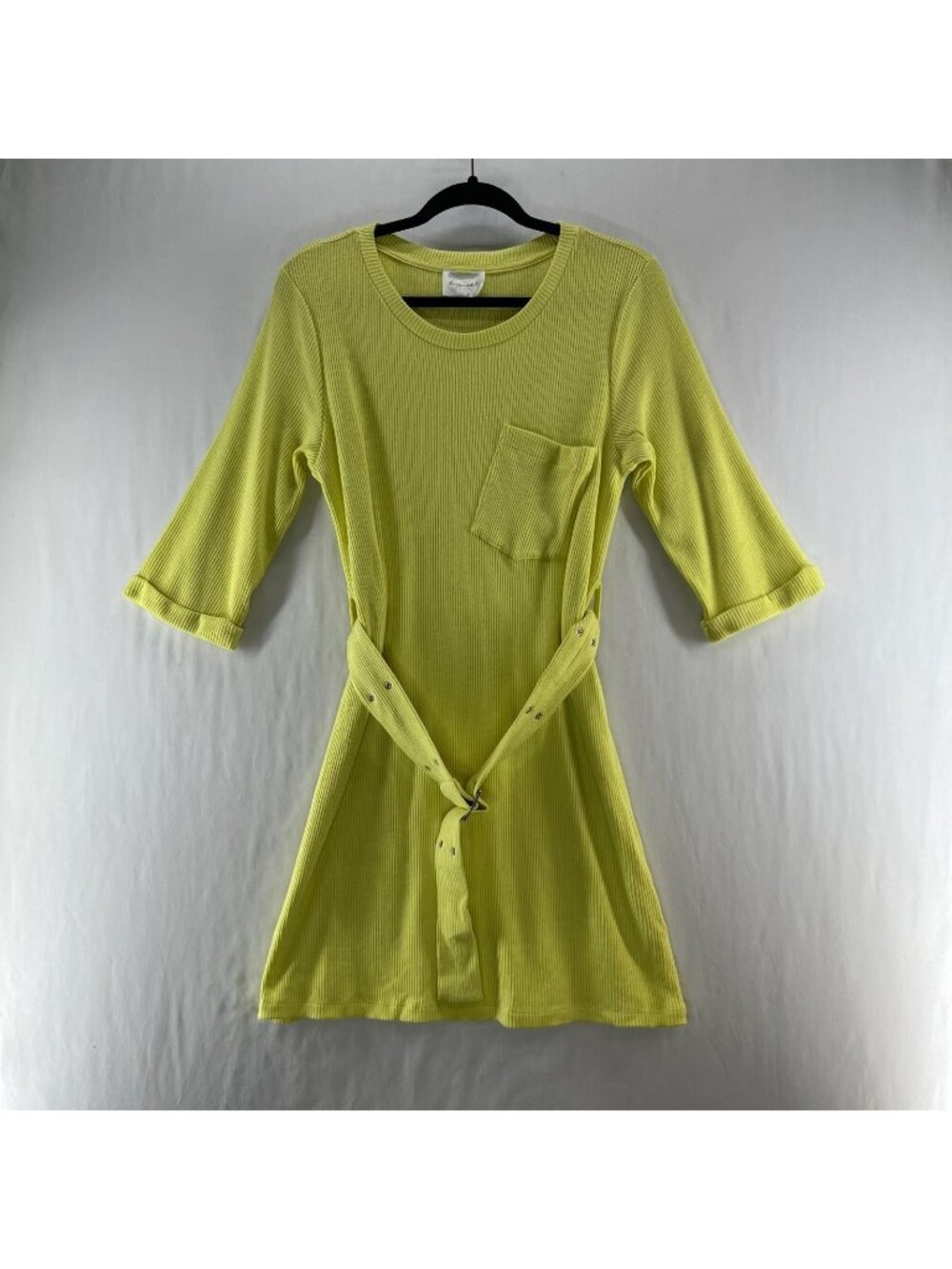 Line & Dot Luna Rib Knit Belted Shift Dress Womens M Pocket Pullover Lime Green - Picture 1 of 12
